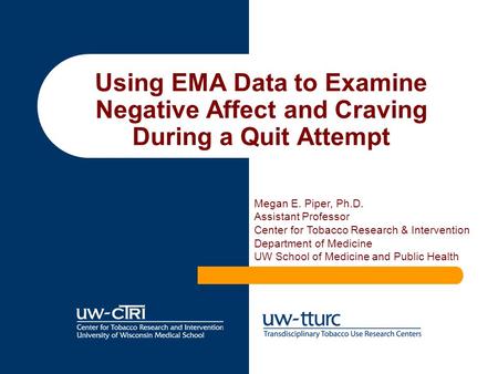 Using EMA Data to Examine Negative Affect and Craving During a Quit Attempt Megan E. Piper, Ph.D. Assistant Professor Center for Tobacco Research & Intervention.