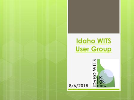 Idaho WITS User Group 8/6/2015. Today’s Agenda  Welcome  BPA Announcements  Agency Updates  WITS Updates  Guest Speaker, Training Topic, Process/Workflow.