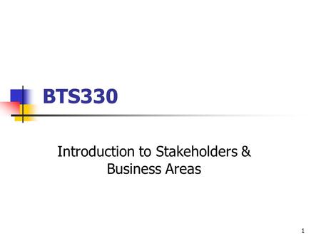 1 BTS330 Introduction to Stakeholders & Business Areas.