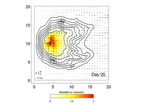 X1t models reactive transport in groundwater flows in one linear or radial coordinate. Set initial fluid composition and mass of sorbing mineral Fe(OH)