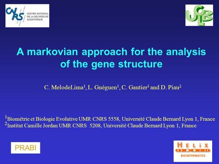 A markovian approach for the analysis of the gene structure C. MelodeLima 1, L. Guéguen 1, C. Gautier 1 and D. Piau 2 1 Biométrie et Biologie Evolutive.