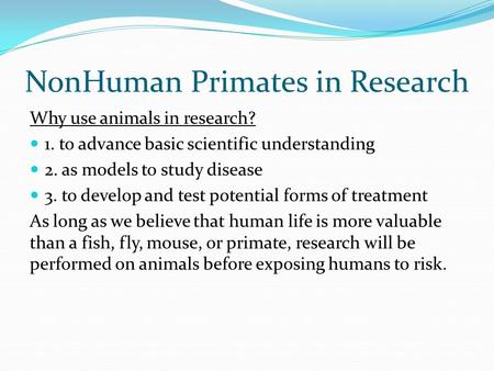 NonHuman Primates in Research