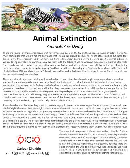 Animal Extinction Animals Are Dying There are several environmental issues that have impacted our world today and have caused severe effects to Earth.