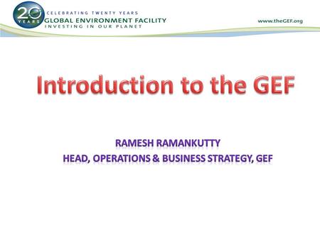 1.Mission 2.History 3.Conventions 4.Focal Areas 5.Role of the GEF 6.Organizational Structure 7.Institutional Framework 8.Evolution of the GEF.