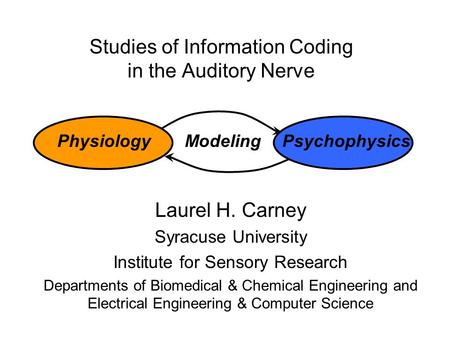 Studies of Information Coding in the Auditory Nerve Laurel H. Carney Syracuse University Institute for Sensory Research Departments of Biomedical & Chemical.