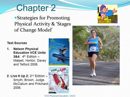 Chapter 2 Strategies for Promoting Physical Activity & ‘Stages of Change Model’ VCE Physical Education - Unit 3 Text Sources 1.Nelson Physical Education.