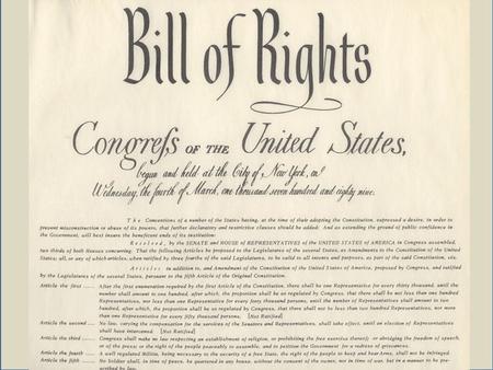 Amendment I Congress shall make no law respecting an establishment of religion, or prohibiting the free exercise thereof; or abridging the freedom of.