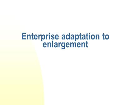 Enterprise adaptation to enlargement. Overview The adoption of the acquis is costly Comply with standards: Environmental, Safety at work, Competition.