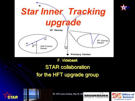 STAR RHIC AGS users meeting, May 30, 20081 Star Inner Tracking upgrade F. Videbaek STAR collaboration for the HFT upgrade group.