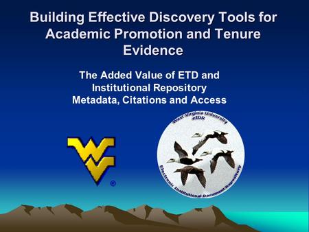 Building Effective Discovery Tools for Academic Promotion and Tenure Evidence The Added Value of ETD and Institutional Repository Metadata, Citations and.