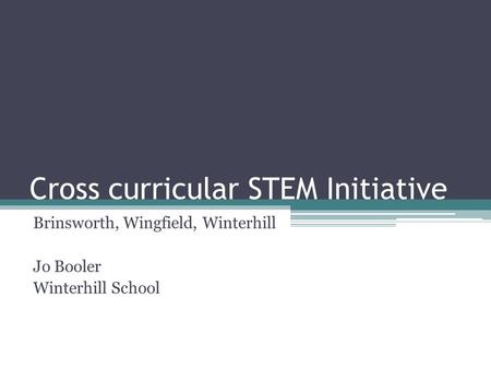 Cross curricular STEM Initiative Brinsworth, Wingfield, Winterhill Jo Booler Winterhill School.