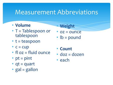 Measurement Abbreviations