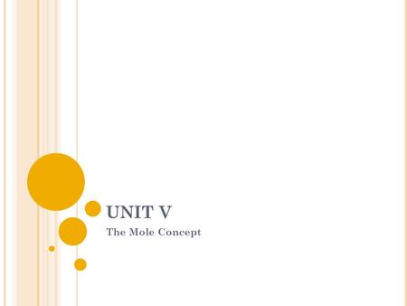 UNIT V The Mole Concept. V.1 AVOGADRO’S HYPOTHESIS Avogadro’s hypothesis : Equal volumes of different gases contain the same number of particles (at the.