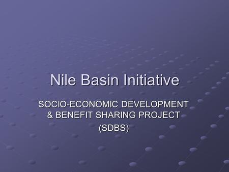 Nile Basin Initiative SOCIO-ECONOMIC DEVELOPMENT & BENEFIT SHARING PROJECT (SDBS)