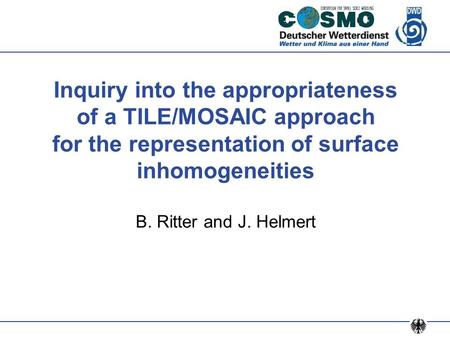 Inquiry into the appropriateness of a TILE/MOSAIC approach for the representation of surface inhomogeneities B. Ritter and J. Helmert.