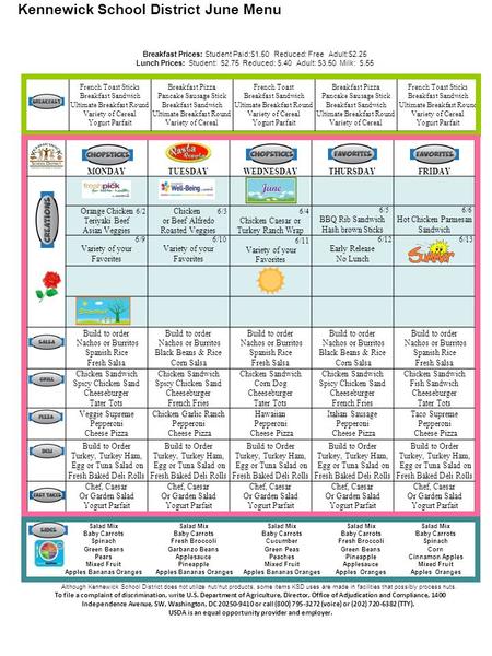 MONDAYTUESDAYWEDNESDAYTHURSDAYFRIDAY Orange Chicken 6/2 Teriyaki Beef Asian Veggies Chicken 6/3 or Beef Alfredo Roasted Veggies 6/4 Chicken Caesar or Turkey.