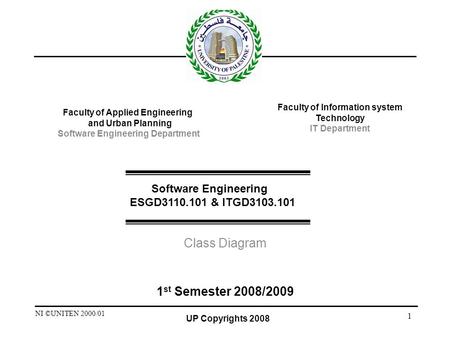 NI ©UNITEN 2000/01 1 Faculty of Applied Engineering and Urban Planning Software Engineering Department Class Diagram Faculty of Information system Technology.