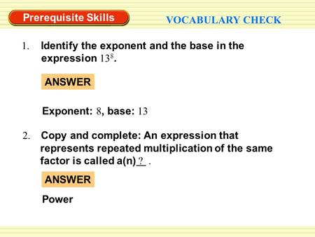 Prerequisite Skills VOCABULARY CHECK