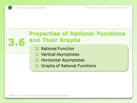 E - BOOK FOR COLLEGE ALGEBRA King Fahd University of Petroleum & Minerals 3.6 E - BOOK FOR COLLEGE ALGEBRA King Fahd University of Petroleum & Minerals.