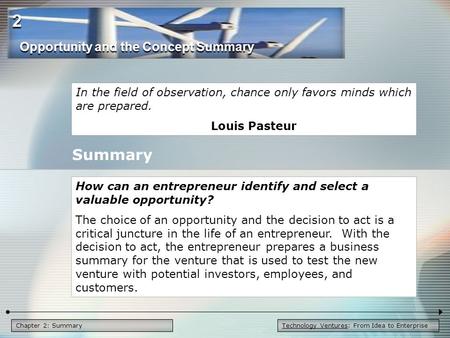 2 Summary Opportunity and the Concept Summary