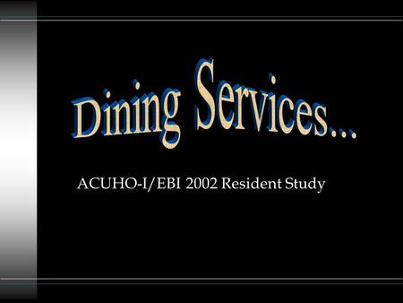 ACUHO-I/EBI 2002 Resident Study. 4Distributed in February 2002 by RA’s 4Given to students residing in campus-owned residence halls 41,114 distributed;