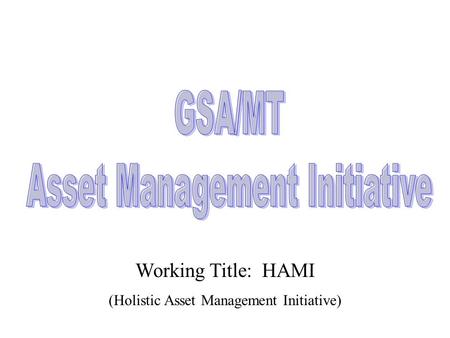 Working Title: HAMI (Holistic Asset Management Initiative)