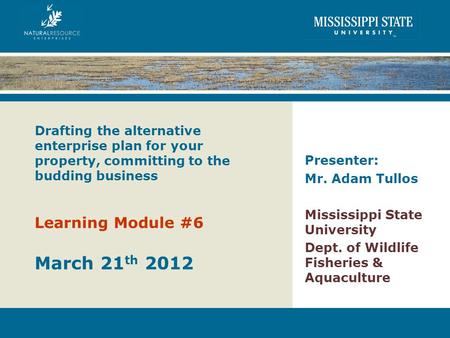 Drafting the alternative enterprise plan for your property, committing to the budding business Learning Module #6 March 21 th 2012 Presenter: Mr. Adam.