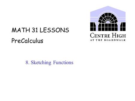 MATH 31 LESSONS PreCalculus 8. Sketching Functions.