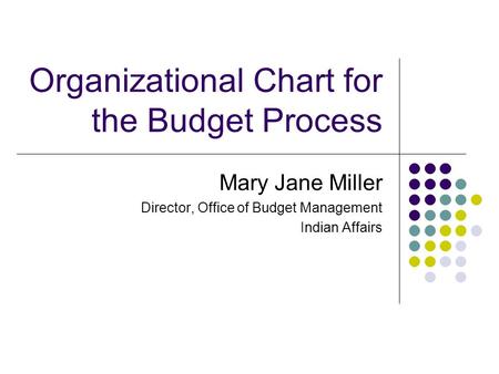 Organizational Chart for the Budget Process Mary Jane Miller Director, Office of Budget Management Indian Affairs.