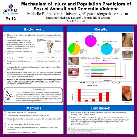 July 2009 Mechanism of Injury and Population Predictors of Sexual Assault and Domestic Violence Background  There are over 4 million reported instances.