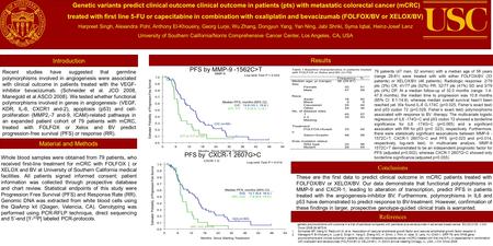 Introduction Results Material and Methods Conclusions Genetic variants predict clinical outcome clinical outcome in patients (pts) with metastatic colorectal.