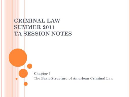 CRIMINAL LAW SUMMER 2011 TA SESSION NOTES Chapter 3 The Basic Structure of American Criminal Law.