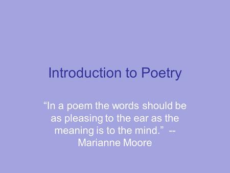 Introduction to Poetry