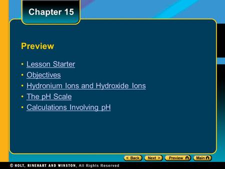 Chapter 15 Preview Lesson Starter Objectives