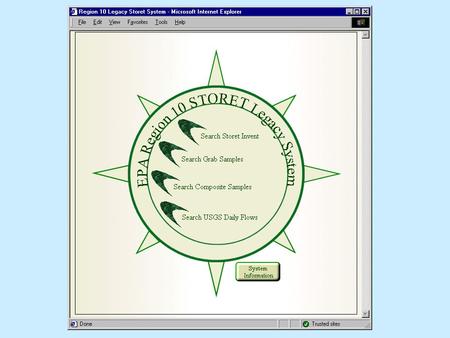 The Region 10 STORET Legacy System Provides for Dynamic Real-Time Analysis of Legacy STORET Data via the Web Go Dynamically From: Interactive Web Maps.