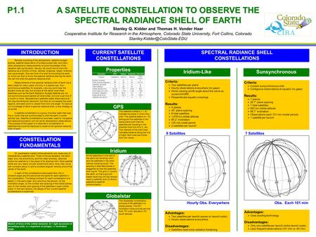 A SATELLITE CONSTELLATION TO OBSERVE THE SPECTRAL RADIANCE SHELL OF EARTH Stanley Q. Kidder and Thomas H. Vonder Haar Cooperative Institute for Research.