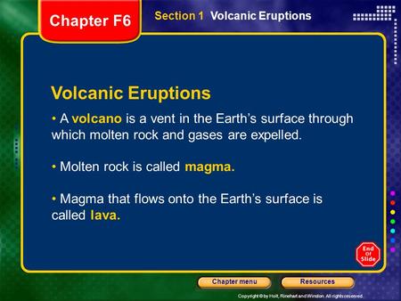 Volcanic Eruptions Chapter F6