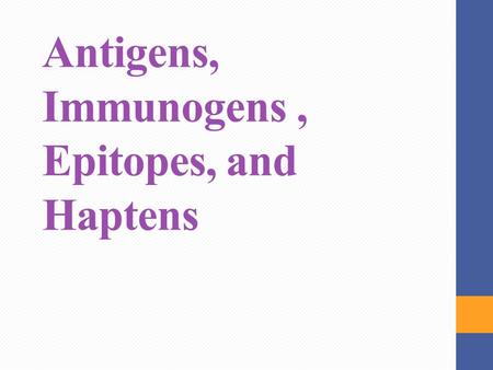 Antigens, Immunogens, Epitopes, and Haptens. Innate and adaptive immunity: