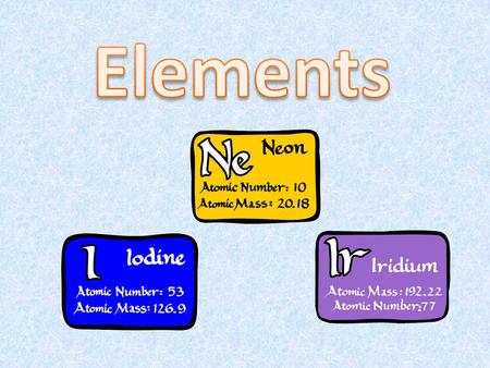 The organization of elements is the periodic table. Each square contains the name of an element and the letter symbol for that element (some symbols were.