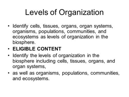 Levels of Organization