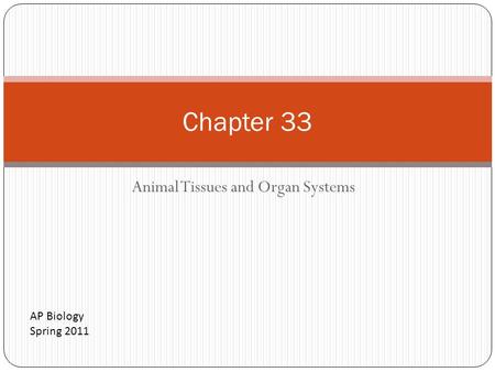 Animal Tissues and Organ Systems Chapter 33 AP Biology Spring 2011.