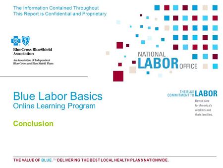 The Information Contained Throughout This Report is Confidential and Proprietary THE VALUE OF BLUE. SM DELIVERING THE BEST LOCAL HEALTH PLANS NATIONWIDE.