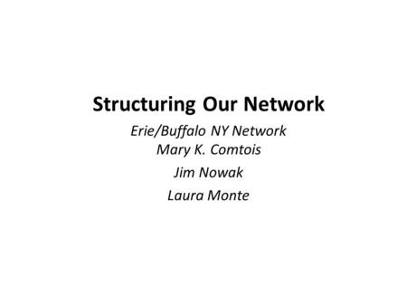 Structuring Our Network Erie/Buffalo NY Network Mary K. Comtois Jim Nowak Laura Monte.