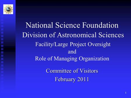 National Science Foundation Division of Astronomical Sciences Facility/Large Project Oversight and Role of Managing Organization Committee of Visitors.