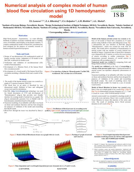 Numerical analysis of complex model of human blood flow circulation using 1D hemodynamic model T.I. Leonova 1,2,5,*, E.A. Biberdorf 3,5, F.A. Kolpakov.