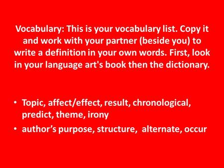 Vocabulary: This is your vocabulary list