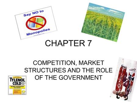 CHAPTER 7 COMPETITION, MARKET STRUCTURES AND THE ROLE OF THE GOVERNMENT.