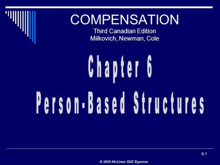 © 2010 McGraw Hill Ryerson 6-1 COMPENSATION Third Canadian Edition Milkovich, Newman, Cole.