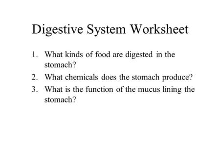 Digestive System Worksheet