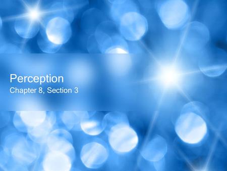 Perception Chapter 8, Section 3. Perception Allows us to confront changes in the environment; this allows us to adapt to change. The brain receives information.